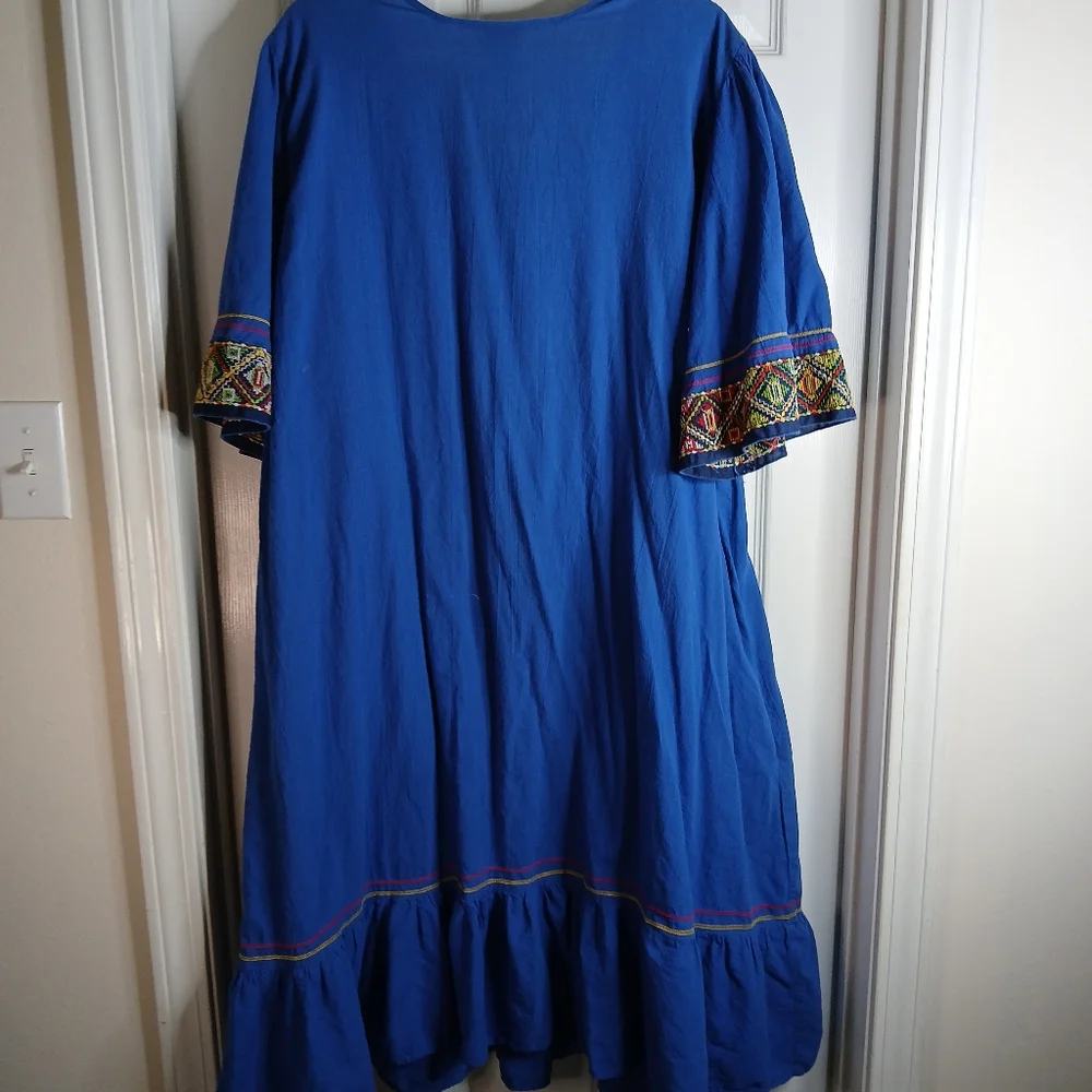 Vintage Vanity Fair Blue Embroidered Women's Kaftan House Dress - Picture 8 of 9